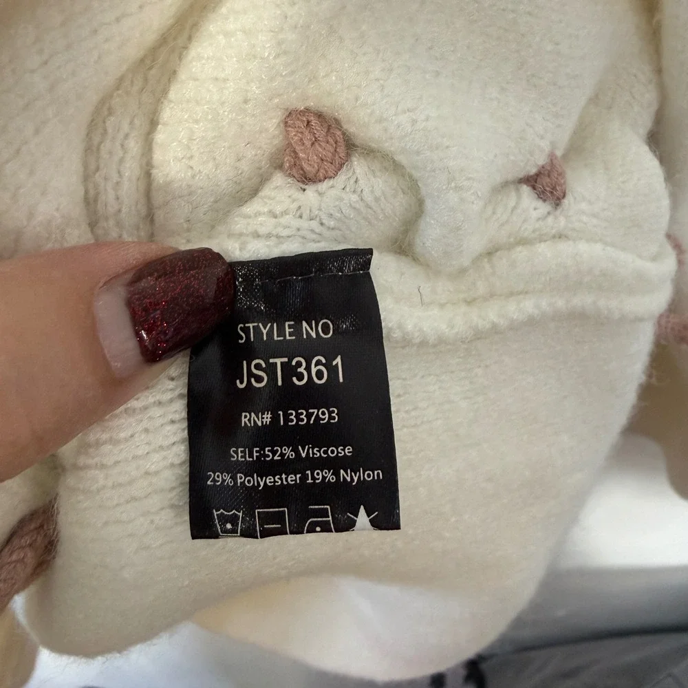POL Cream Distressed Lace‎ Up Oversized Knit Sweater Pink Cord Detail S
